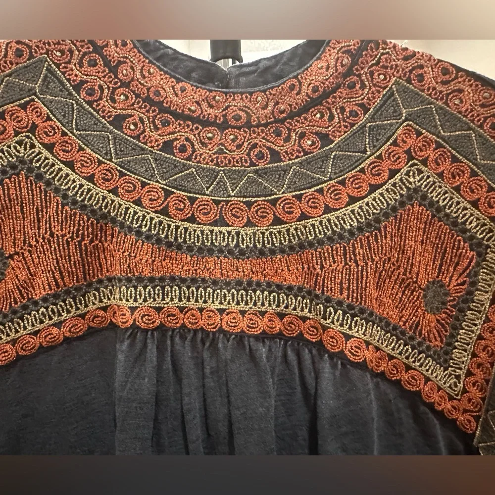 NWOT Free People Women's Black Snow Bunny Embroidered Swing Blouse Top Size S